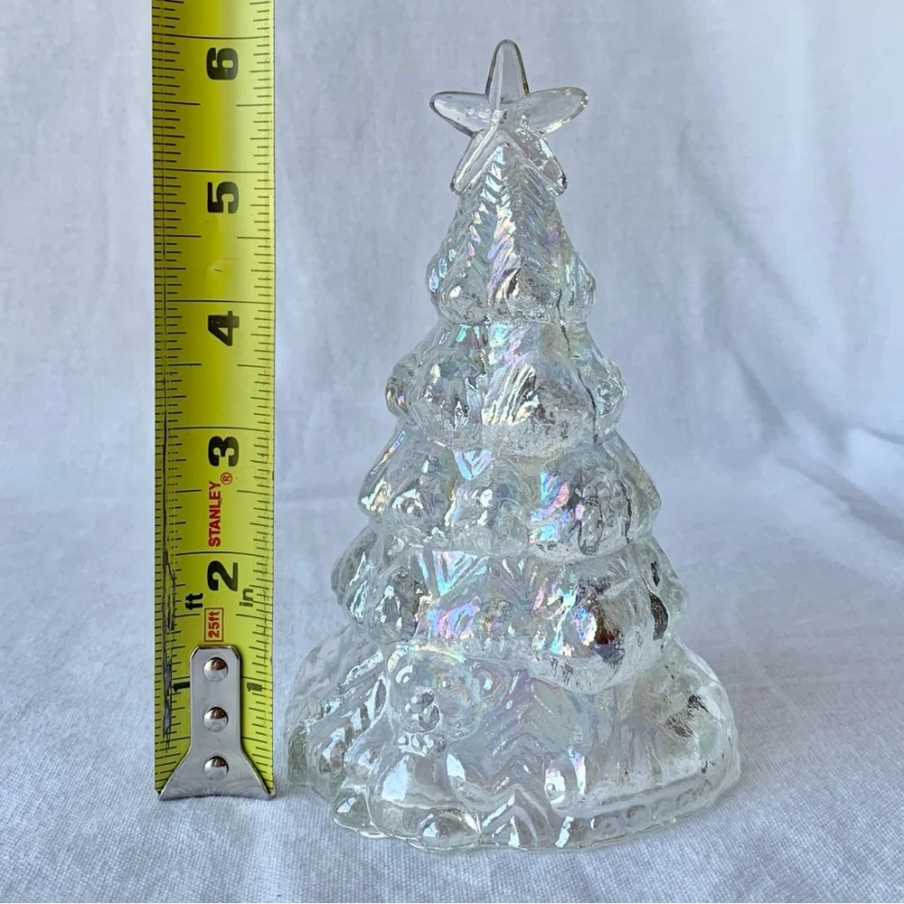 Carnival Iridescent Clear Glass Hollow Christmas Tree with Teddy Bear & Star